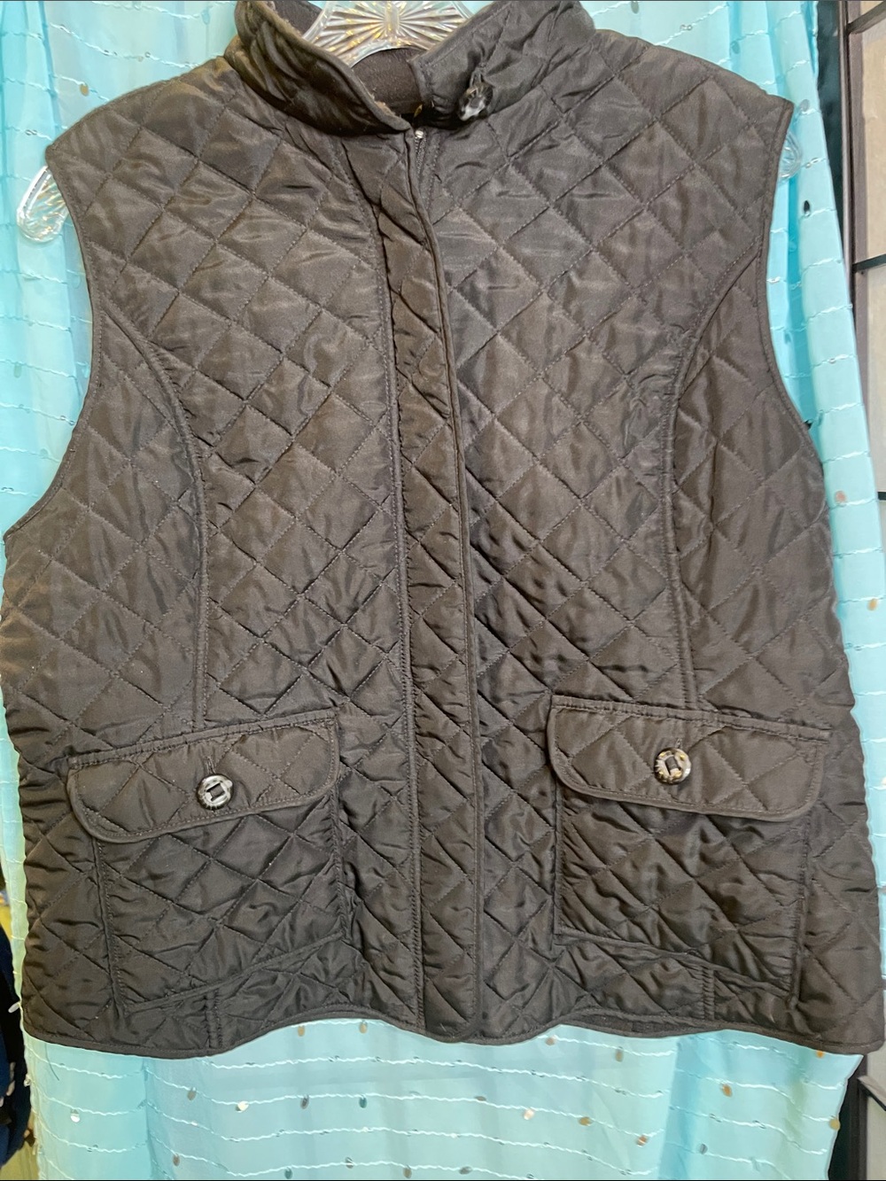 Van Heusen Women's Black Quilted Vest with Stand Up Collar